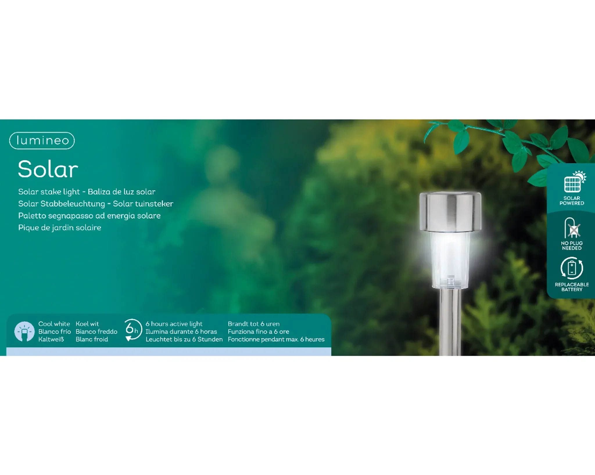 LED Solarleuchte Gartenstecker 24 cm, Edelstahl, kaltweiß